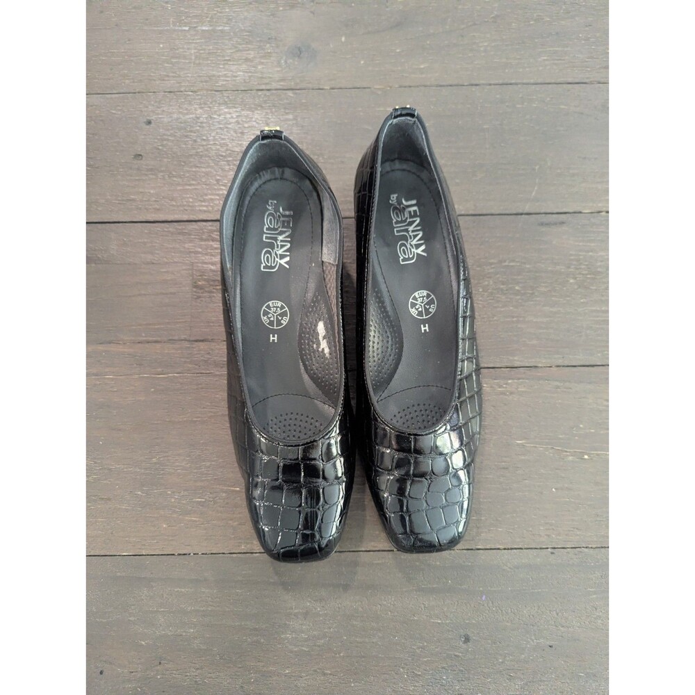 JENNY BY ARA MOCK CROC LEATHER Black Heels Sz 7